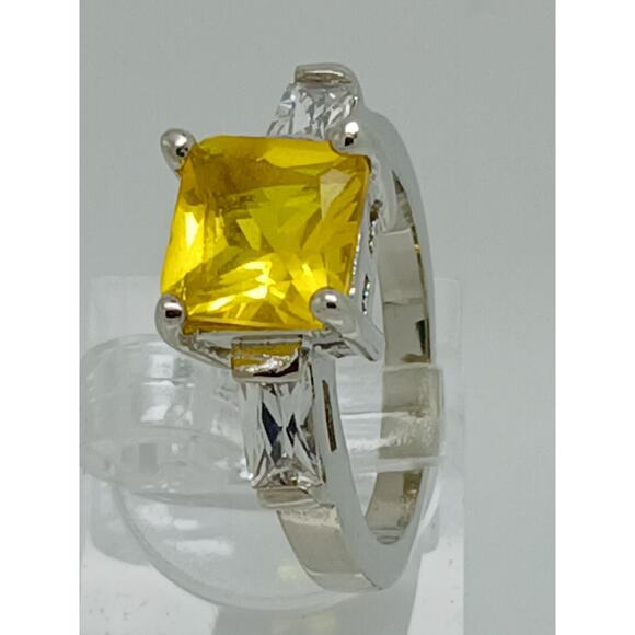 White Gold GP Canary Yellow Princess Cut Sim Diamond CZ Engagement Ring Size 6 - Picture 10 of 10